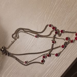 Triple Strand Silver and Ref Stone Necklace